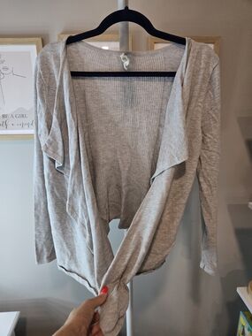 Women's Light Gray Open Front Draped Cardigan